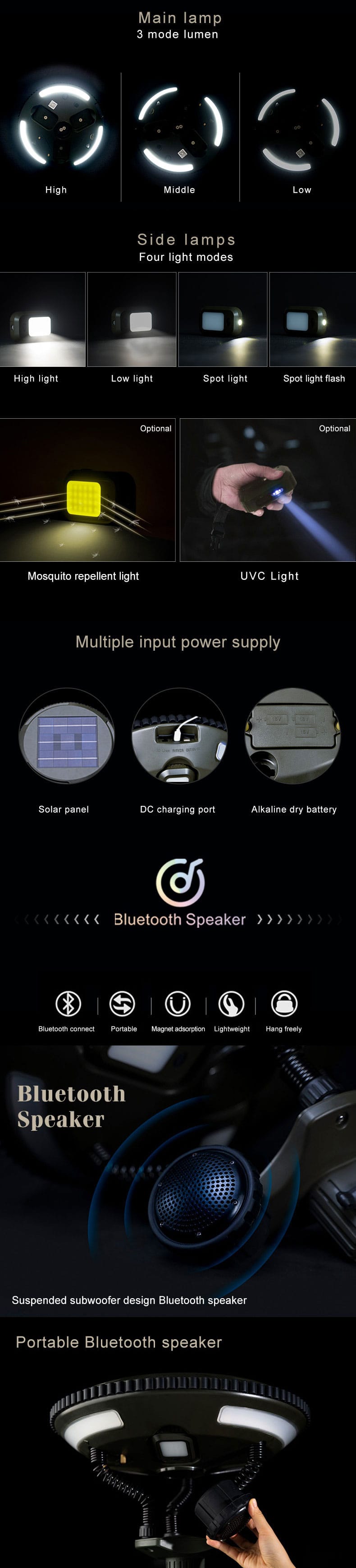 Bluetooth စပီကာဖြင့် Camping Light (၂) ခု၊